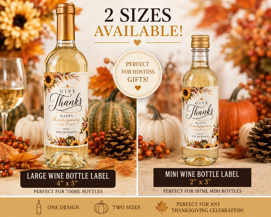 Give Thanks Autumn Floral Thanksgiving Wine Labels