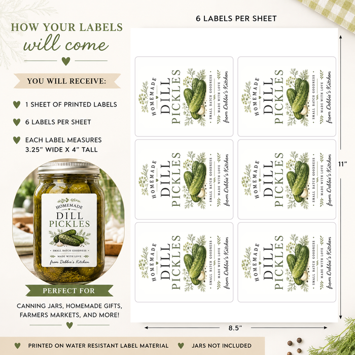 Homemade Dill Pickle Tall Labels