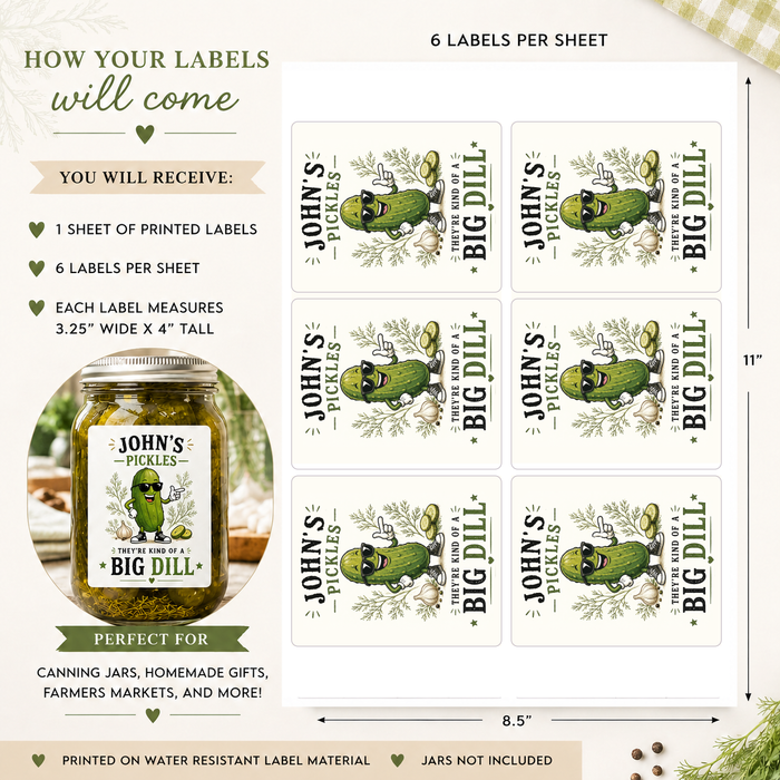 Funny Big Dill Pickle Tall Labels