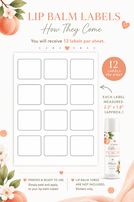 Peach Baby Shower Lip Balm Labels