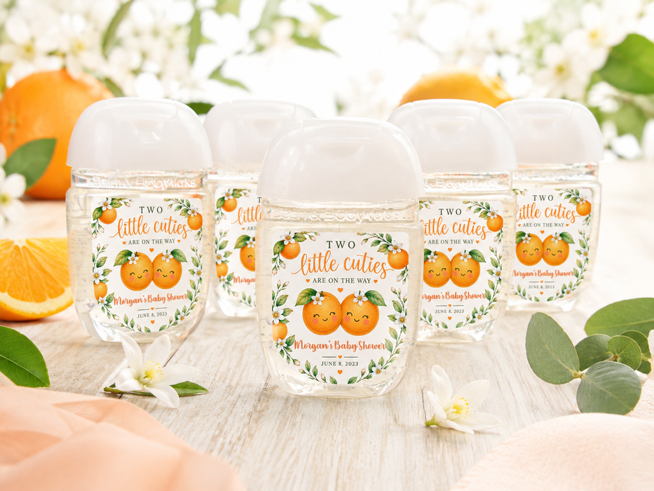 Little Cuties Twin Baby Shower Hand Sanitizer Label