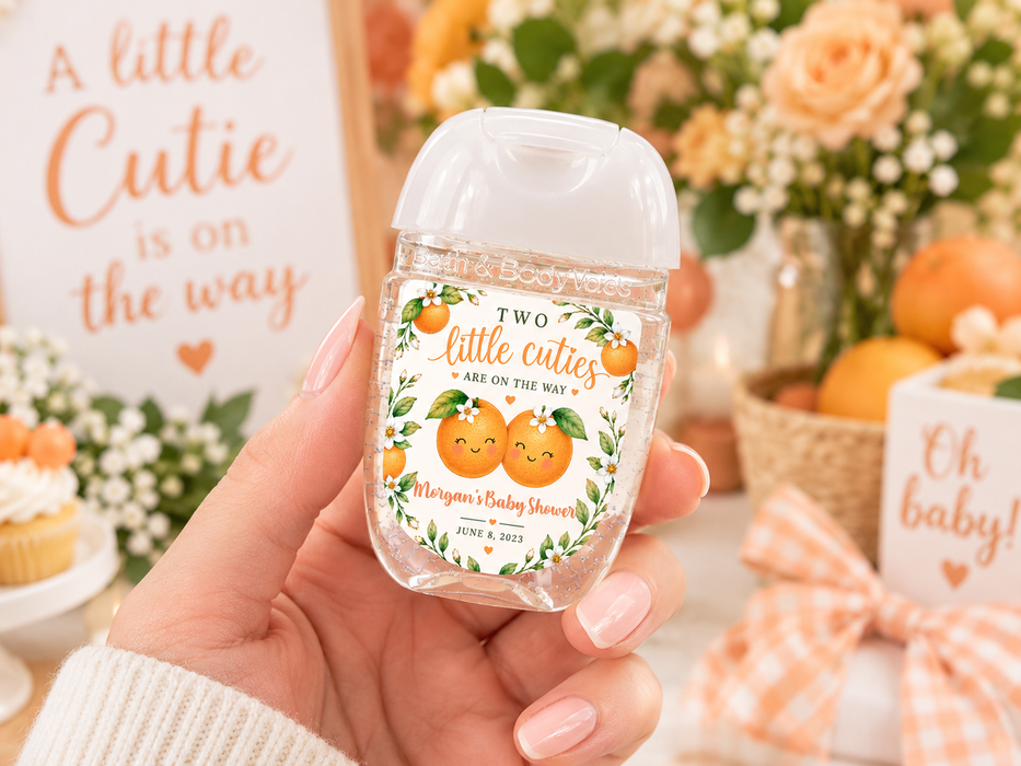 Little Cuties Twin Baby Shower Hand Sanitizer Label