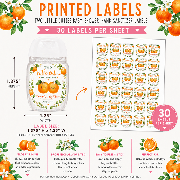 Little Cuties Twin Baby Shower Hand Sanitizer Label