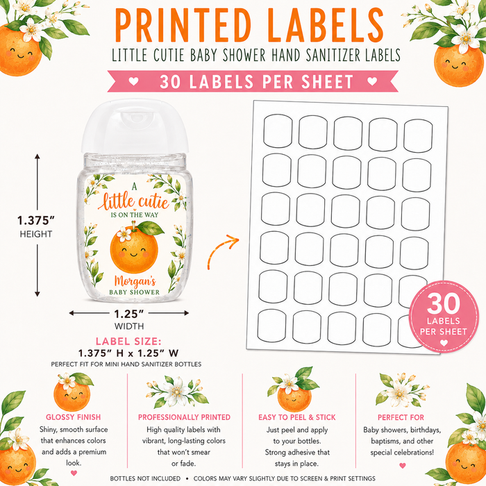 Little Cutie Baby Shower Hand Sanitizer Label