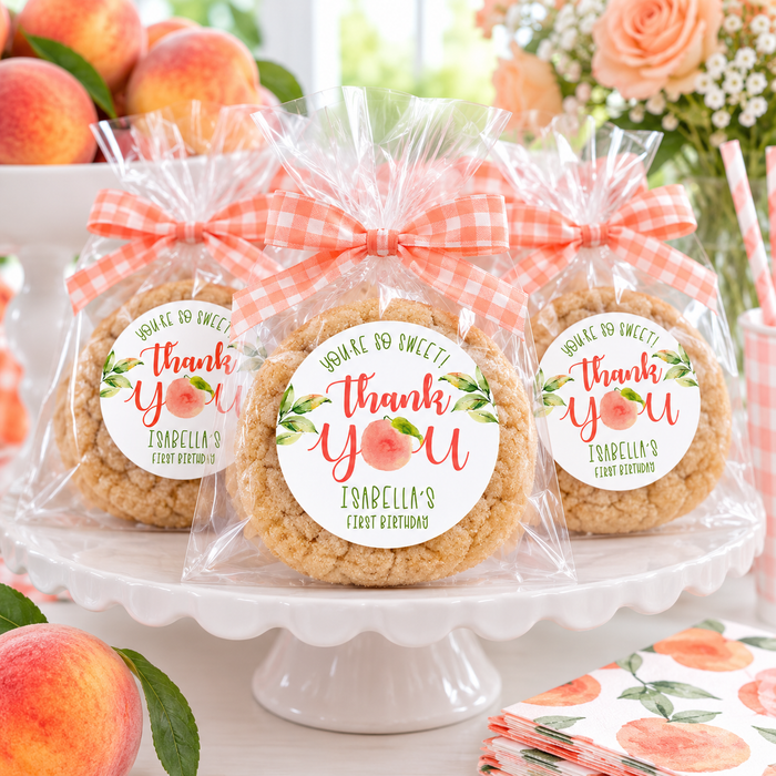 Peach Birthday Party Stickers