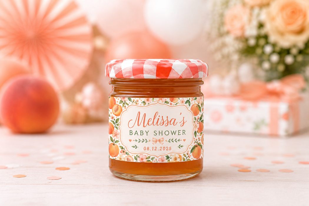 Peach Baby Shower Jam Jar Labels