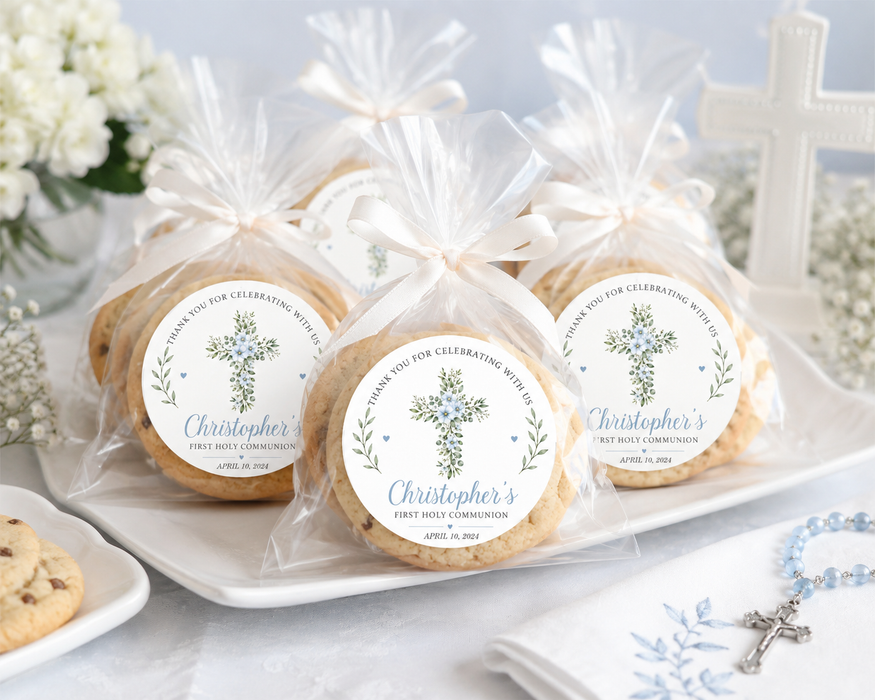 Floral Blue Cross First Communion Stickers