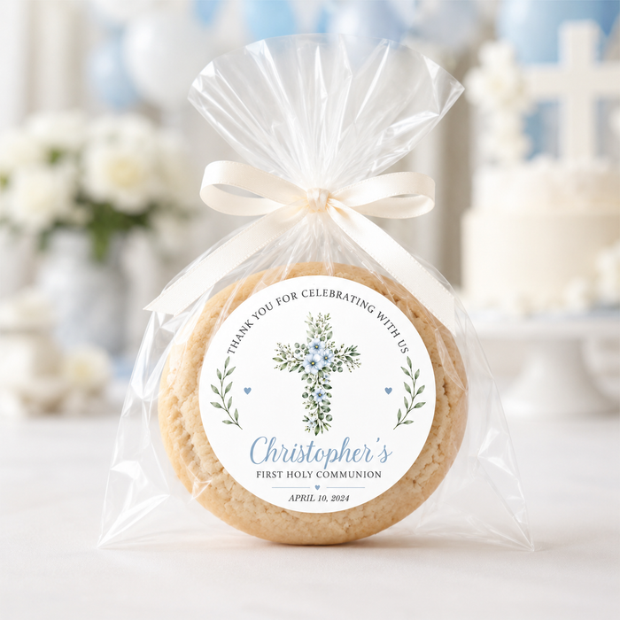 Floral Blue Cross First Communion Stickers