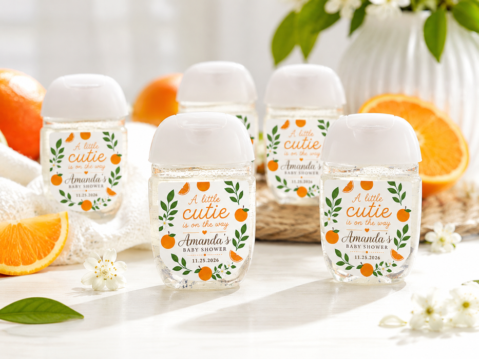Orange Cutie Baby Shower Hand Sanitizer Label