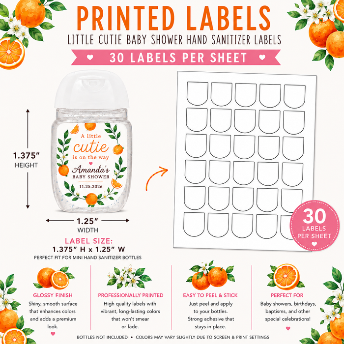 Orange Cutie Baby Shower Hand Sanitizer Label