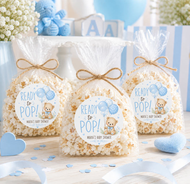 Blue Bear Ready to Pop Baby Shower Stickers