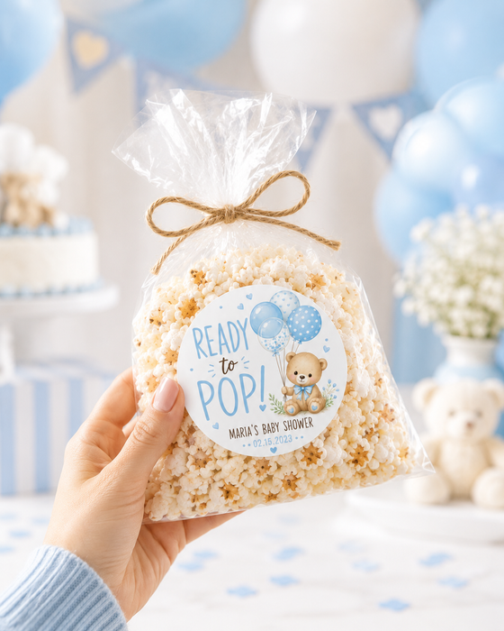 Blue Bear Ready to Pop Baby Shower Stickers