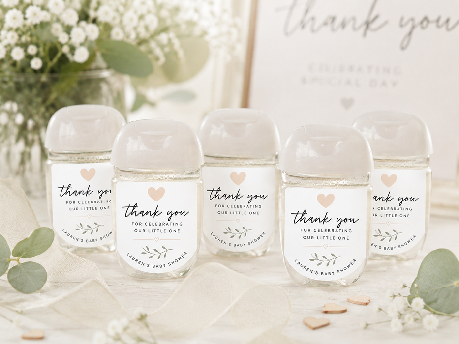 Minimalist Heart Baby Shower Hand Sanitizer Labels