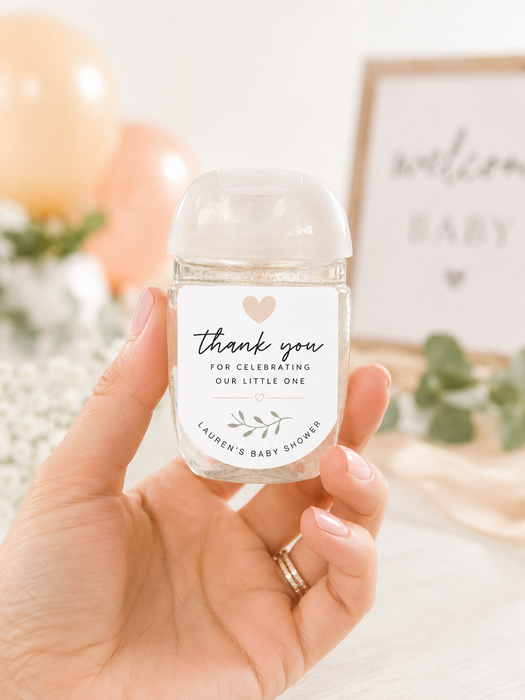 Minimalist Heart Baby Shower Hand Sanitizer Labels