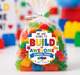 A clear plastic bag filled with colorful gummy candies sits on a white surface, wrapped with a custom printed label that reads 'We are going to build an awesome school year! Love, Mrs. Clark.