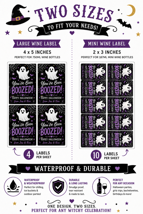 You've Been BOOZED Halloween Wine Labels