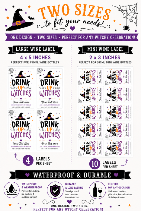 Drink Up Witches Halloween Wine Labels