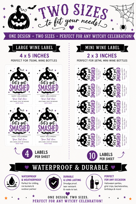 Let's Get Smashed Halloween Wine Labels