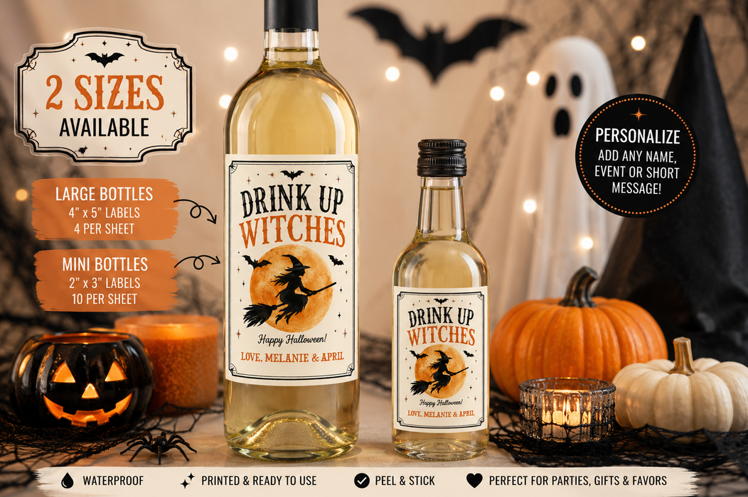 Drink Up Witches Halloween Wine Labels