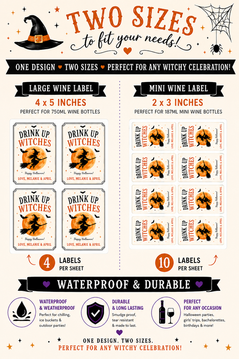 Drink Up Witches Halloween Wine Labels