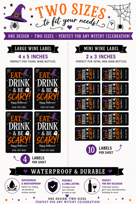 Eat Drink & Be Scary Halloween Wine Labels
