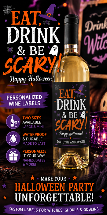 Eat Drink & Be Scary Halloween Wine Labels