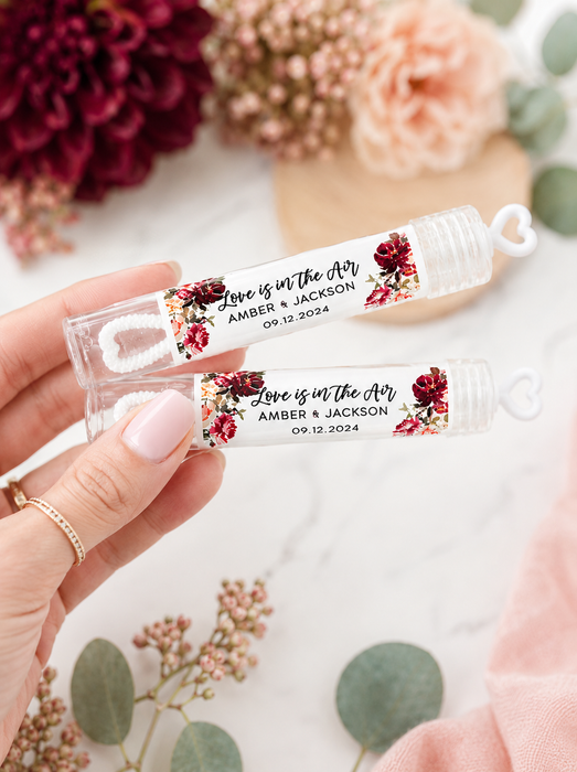 Burgundy Floral Wedding Bubble Wand Sticker Labels