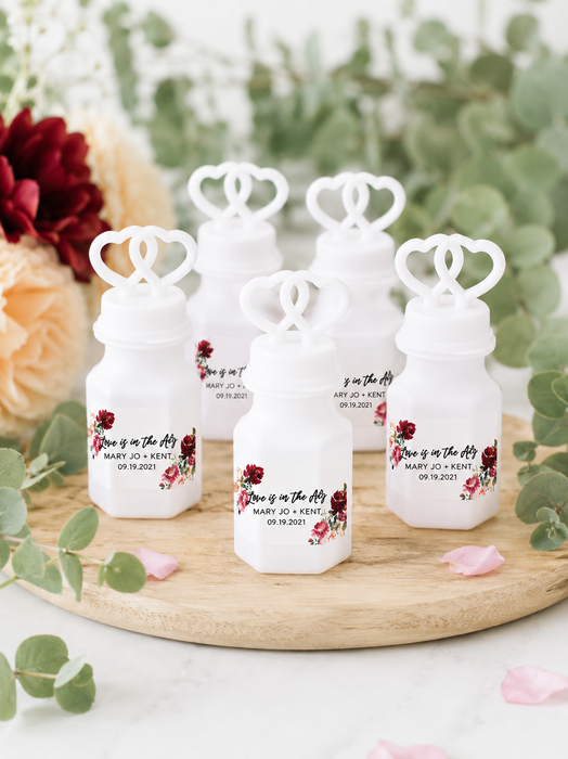 Burgundy Floral Wedding Bubble Wand Sticker Labels