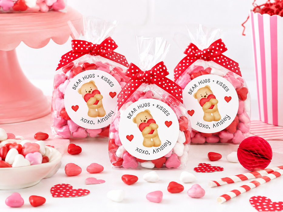 Bear Hugs and Kisses Valentine Stickers