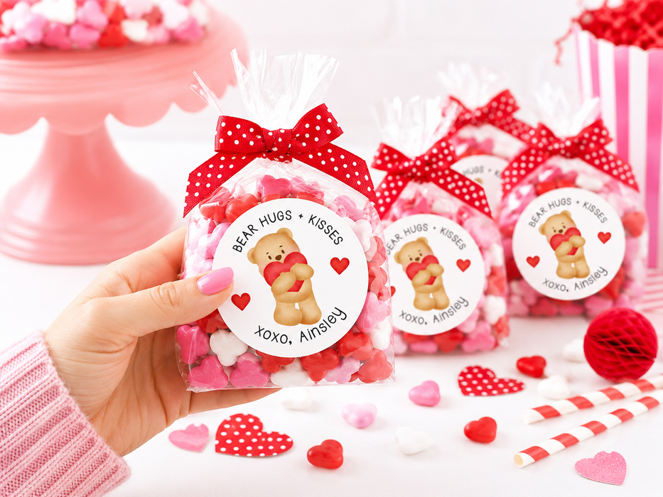 Bear Hugs and Kisses Valentine Stickers