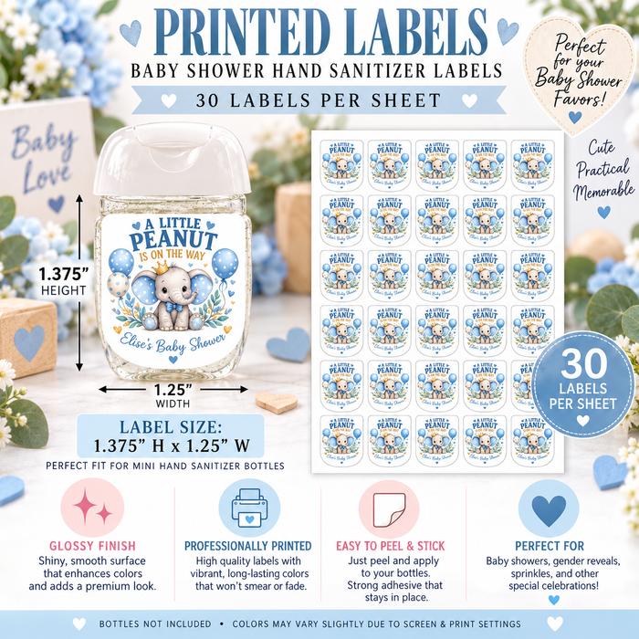 Little Peanut Elephant Baby Shower Hand Sanitizer Labels