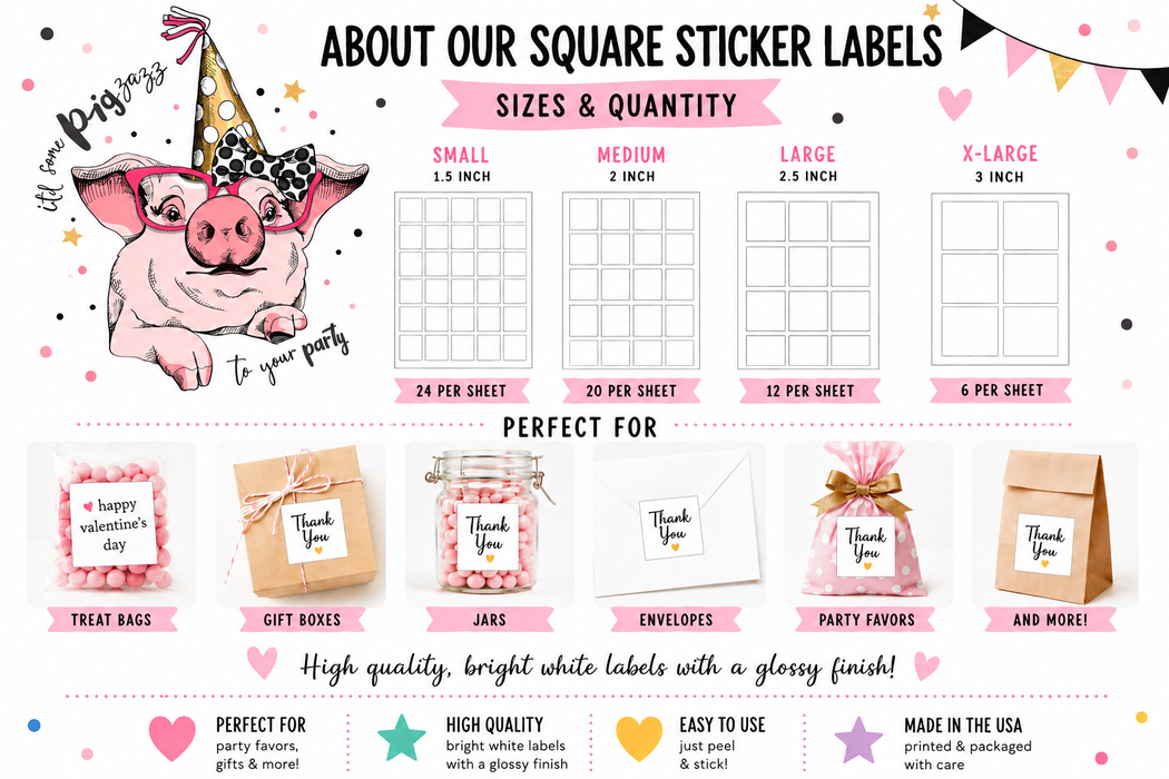 Square Valentine Favor Stickers