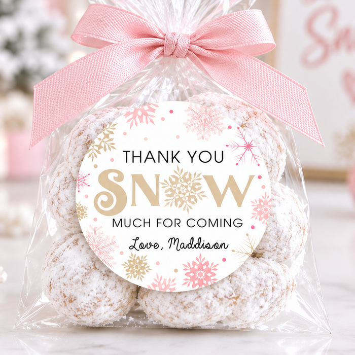 Pink Snowflake Birthday Party Stickers