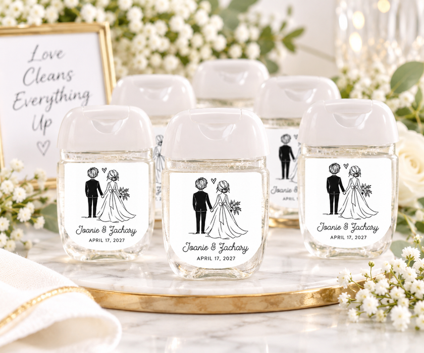 Bride & Groom Wedding Hand Sanitizer Labels