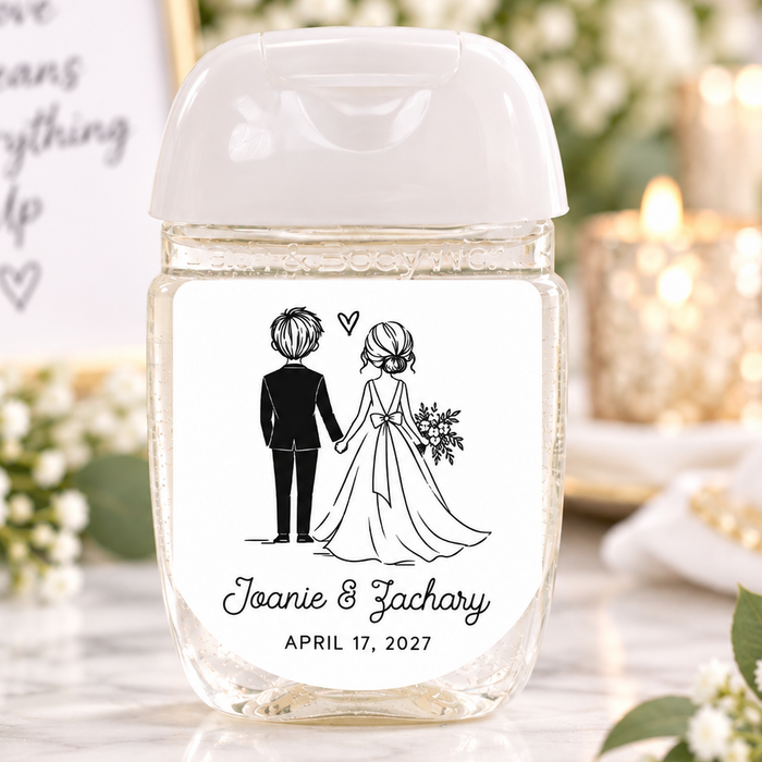 Bride & Groom Wedding Hand Sanitizer Labels