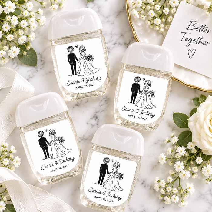 Bride & Groom Wedding Hand Sanitizer Labels