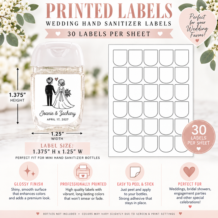 Bride & Groom Wedding Hand Sanitizer Labels