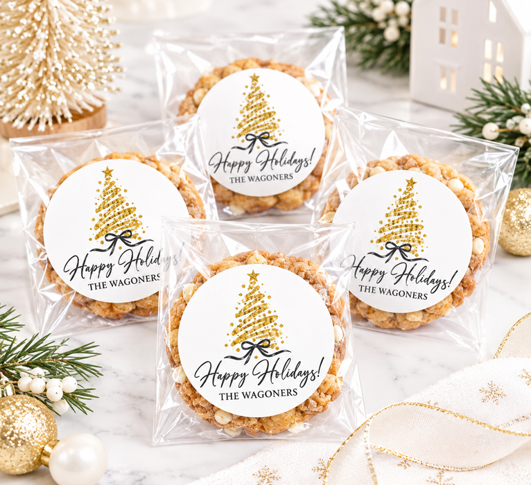 Gold Glitter Tree Christmas Sticker Labels