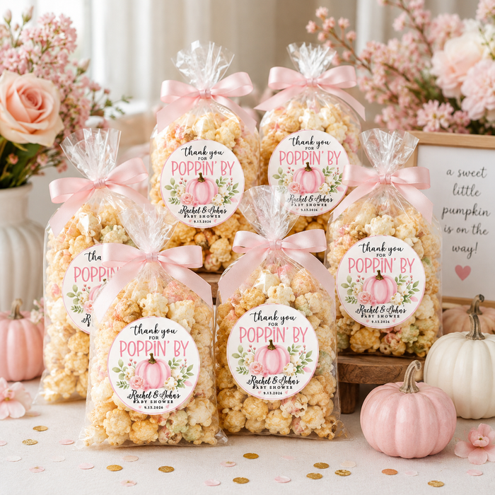 Thank You for Poppin' By Pink Pumpkin Baby Shower Stickers