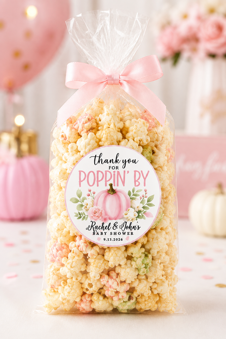 Thank You for Poppin' By Pink Pumpkin Baby Shower Stickers