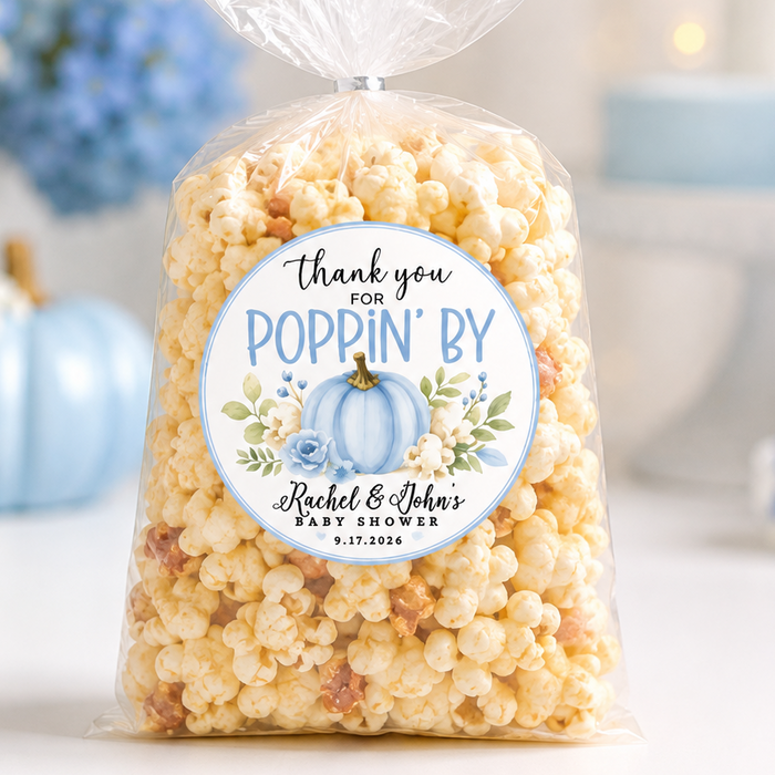 Thank You for Poppin' By Blue Pumpkin Baby Shower Stickers