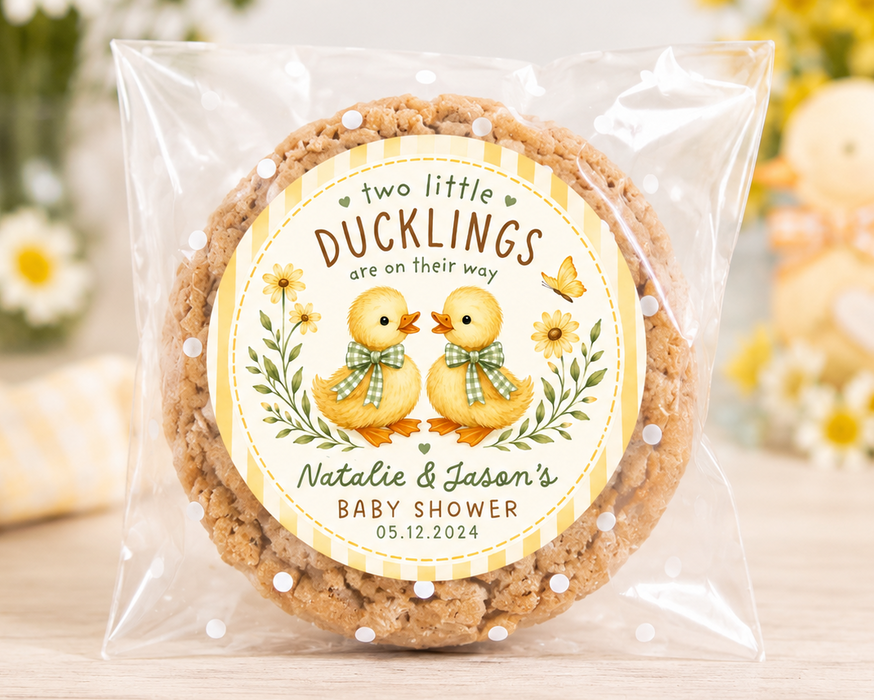 Two Little Ducklings Gingham Baby Shower Favor Stickers