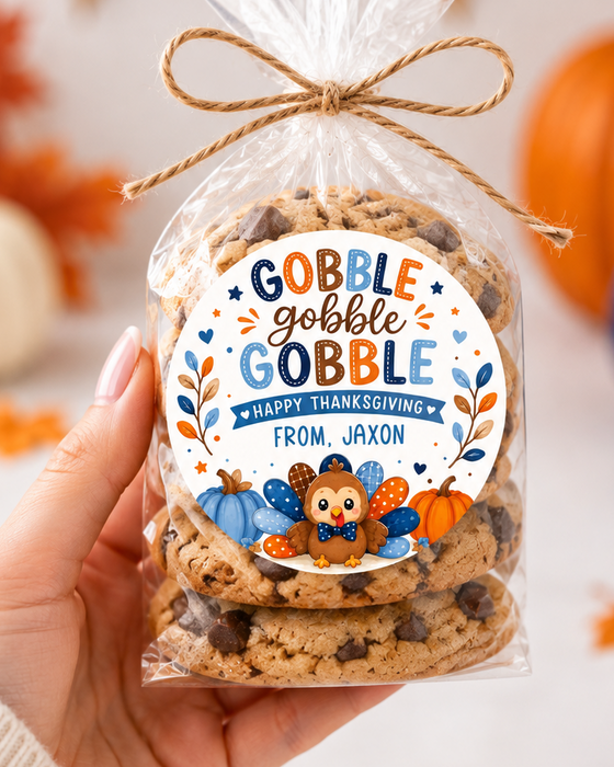 Blue Gobble Gobble Thanksgiving Favor Stickers