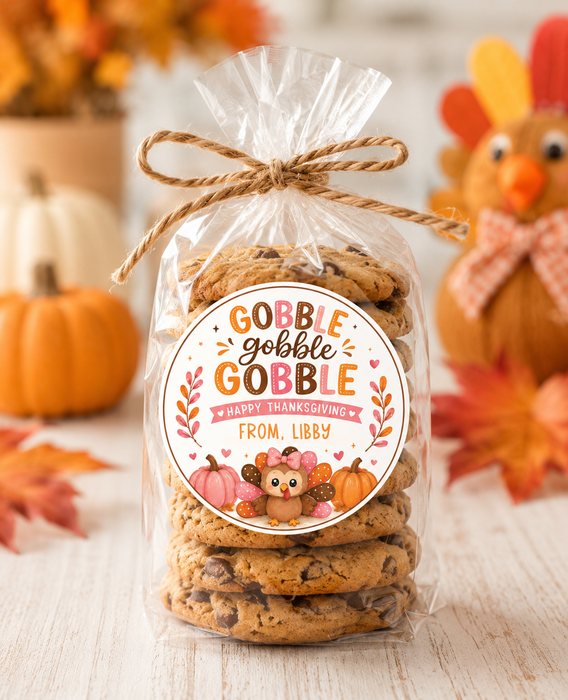 Pink Gobble Gobble Thanksgiving Favor Stickers