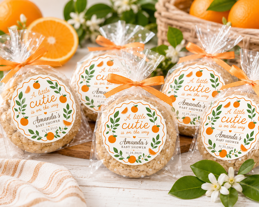 Orange Little Cutie Baby Shower Stickers