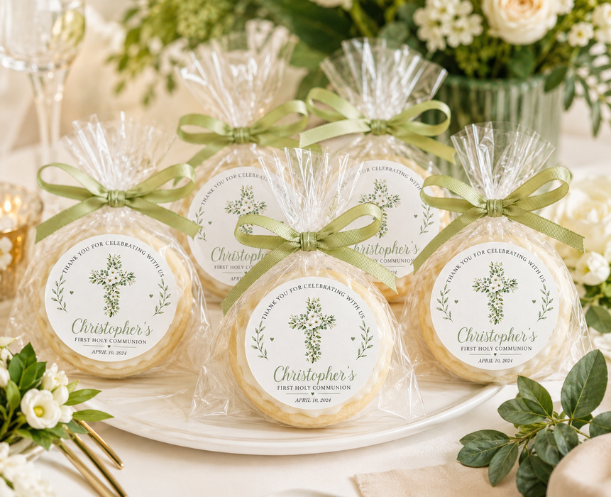 Floral White Cross First Communion Stickers