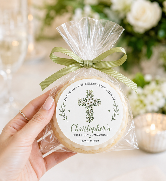 Floral White Cross First Communion Stickers