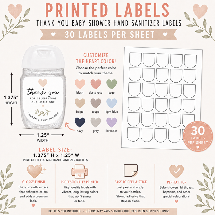 Minimalist Heart Baby Shower Hand Sanitizer Labels