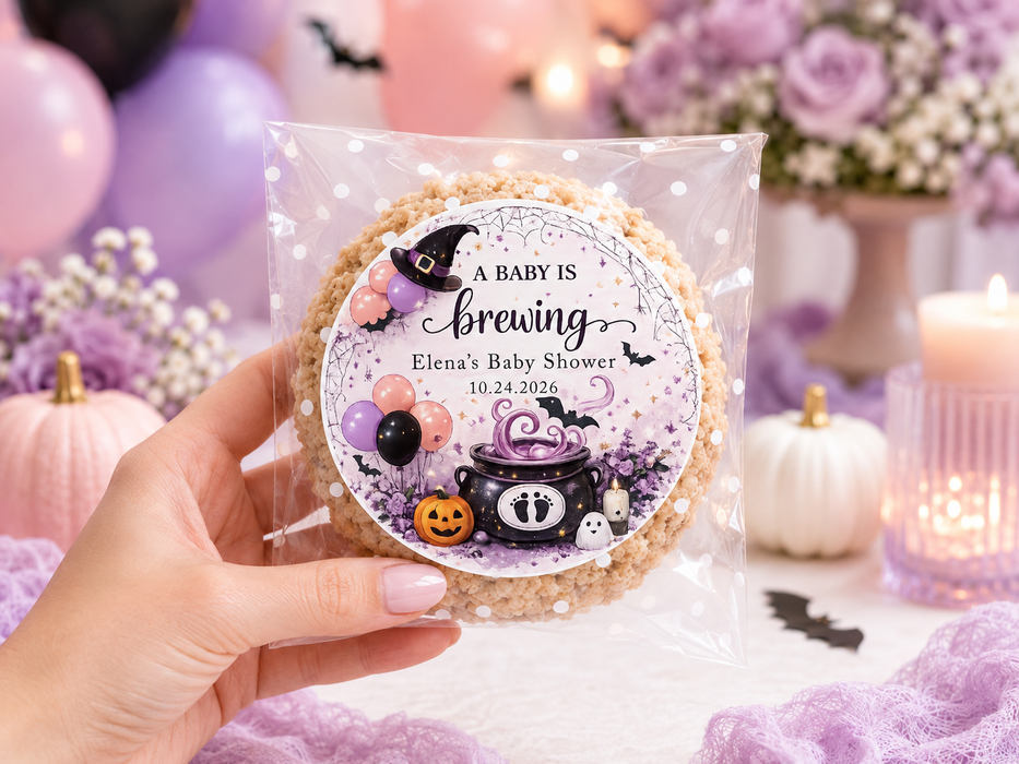 Purple Witch Baby is Brewing Favor Sticker