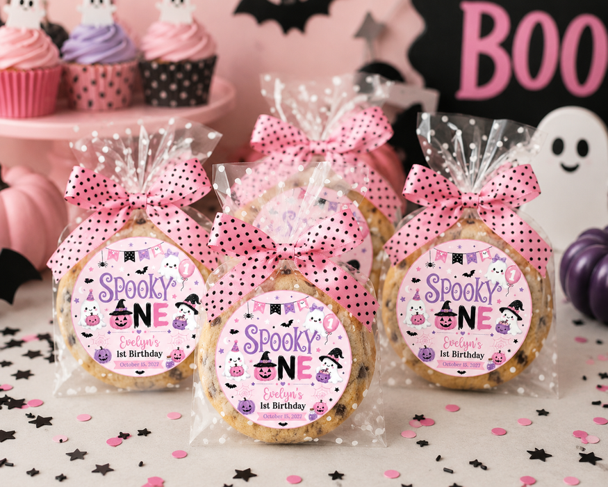 Pink Spooky One Birthday Favor Stickers